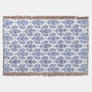 Blüh Damask Muster - blau Decke