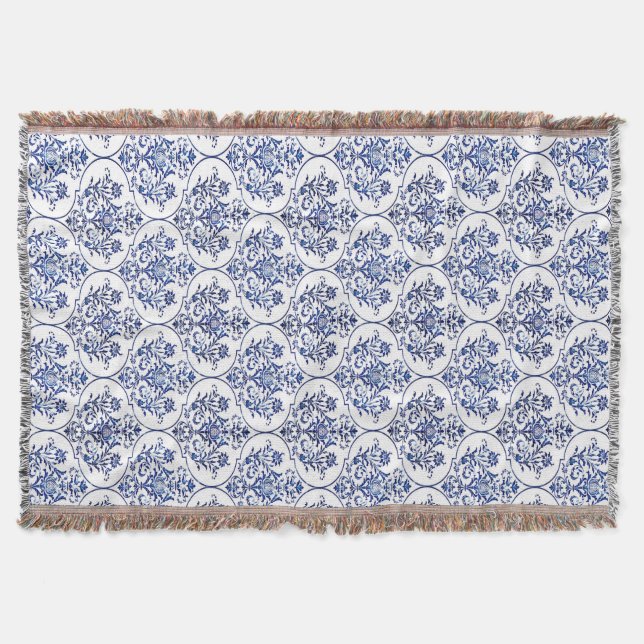 Blüh Damask Muster - blau Decke (Vorderseite)