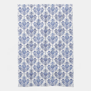 Blüh Damask Muster - blau Geschirrtuch