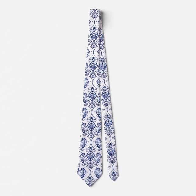 Blüh Damask Muster - blau + Ihre Idee Krawatte (Vorderseite)