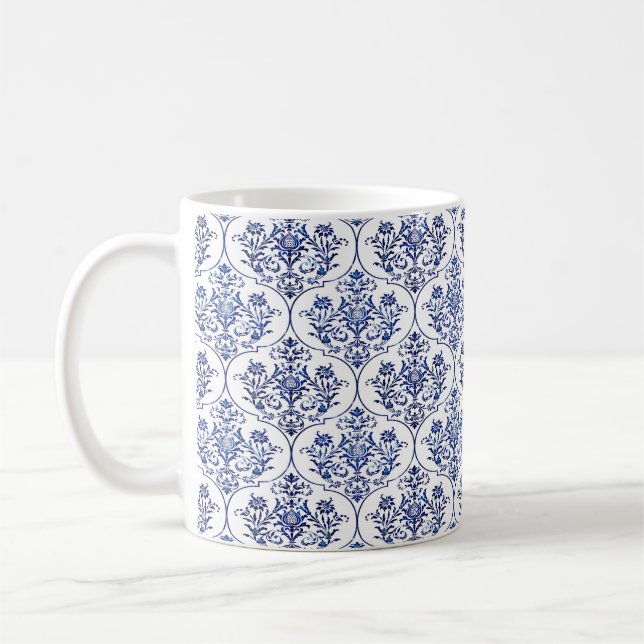 Blüh Damask Muster - blau Kaffeetasse (Links)