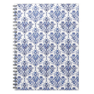 Blüh Damask Muster - blau Notizblock
