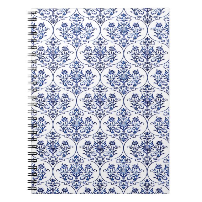 Blüh Damask Muster - blau Notizblock (Vorderseite)