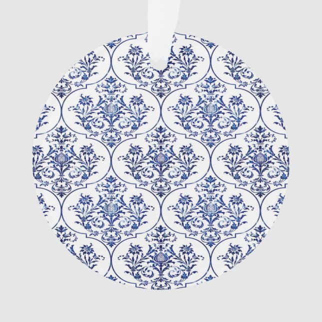 Blüh Damask Muster - blau Ornament (Vorderseite)