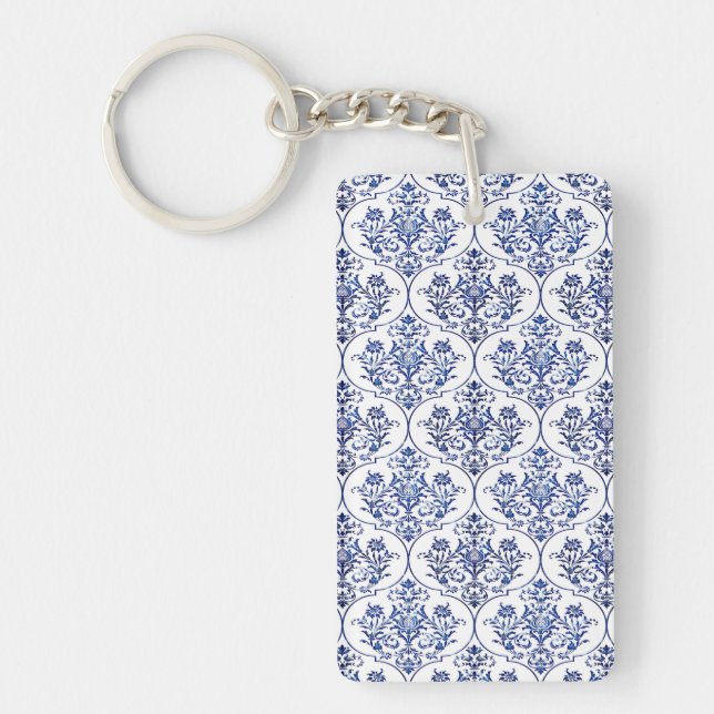 Blüh Damask Muster - blau Schlüsselanhänger (Vorderseite)