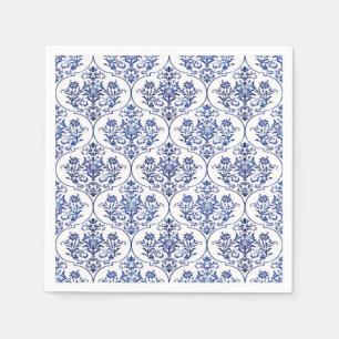 Blüh Damask Muster - blau Serviette
