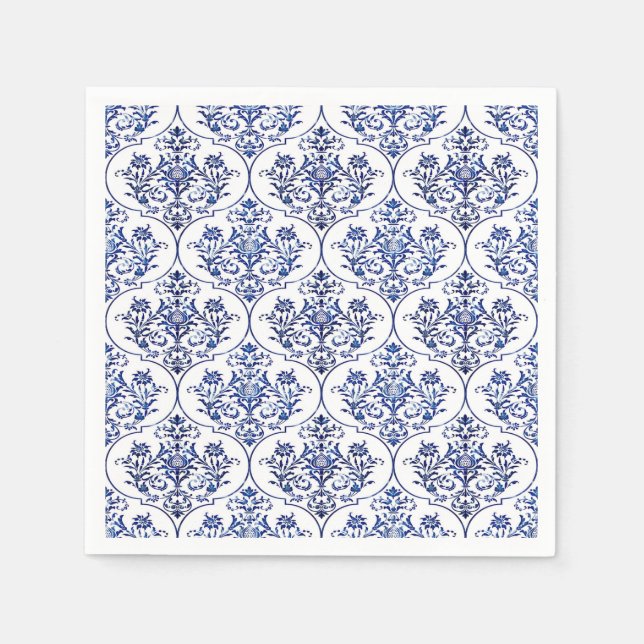 Blüh Damask Muster - blau Serviette (Vorderseite)