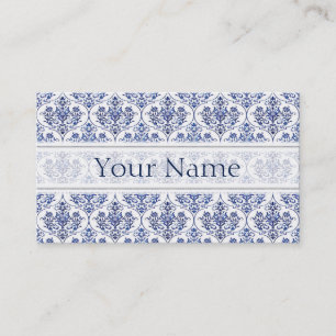 Blüh Damask Muster - blau Visitenkarte