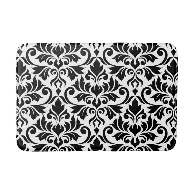 Blüh der schwarzen Seite des Musters Damask Lg auf Badematte (Vorderseite)