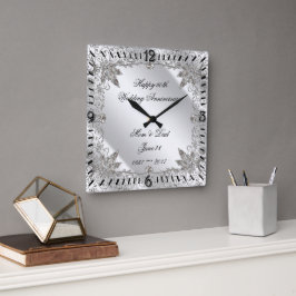 Blüh Diamond 60. Hochzeitsszenario Quadratische Wanduhr