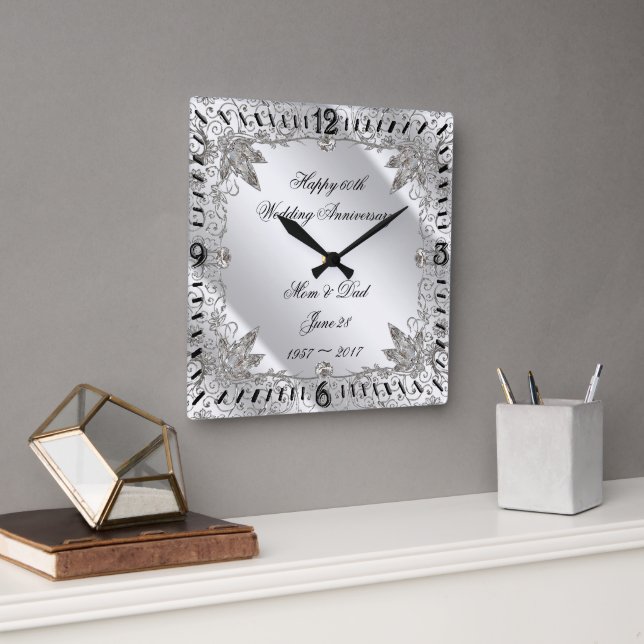 Blüh Diamond 60. Hochzeitsszenario Quadratische Wanduhr (Büro)