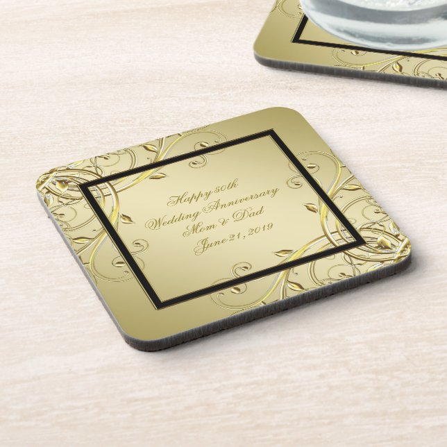 Blüh Gold 50. Hochzeitstag Getränkeuntersetzer (Linke Seite)