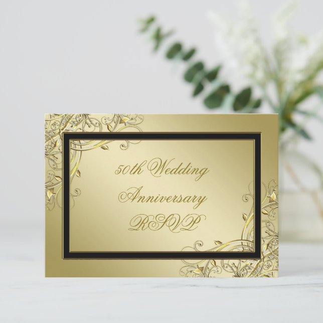 Blüh Gold 50. Hochzeitstag RSVP Karte (Stehend Vorderseite)