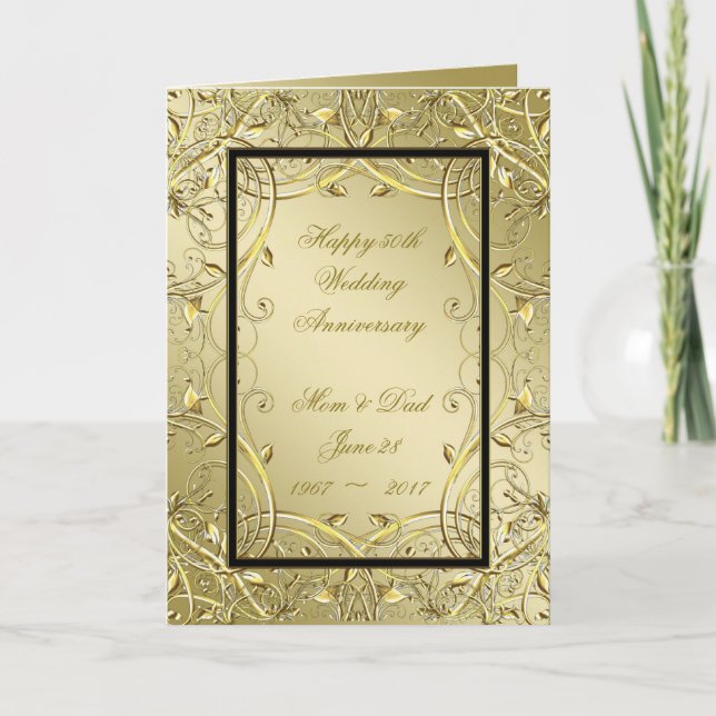 Blüh Gold Black 50. Hochzeitstag Karte (Vorderseite)