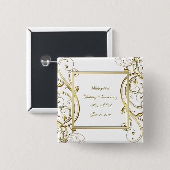 Blüh Gold White zum 50. Hochzeitstag Button (Vorne & Hinten)