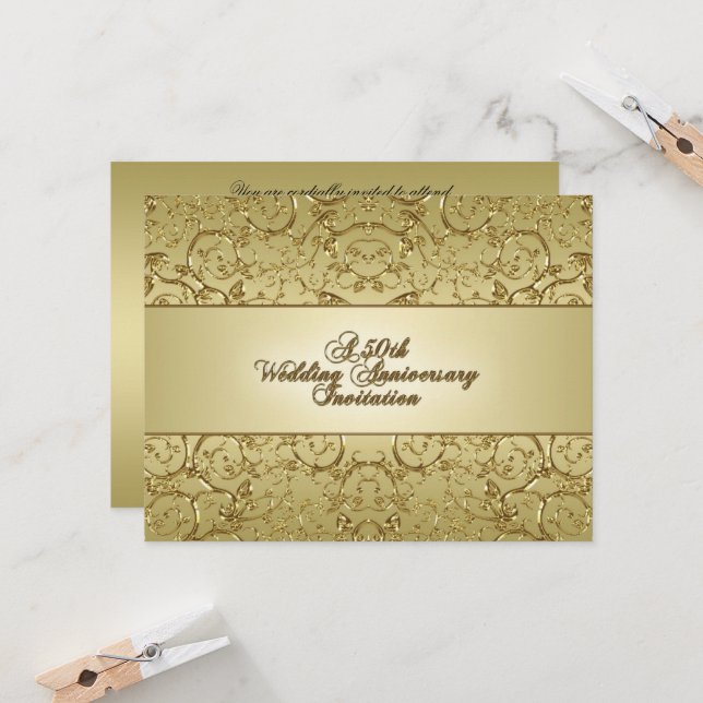 Blüh Golden 50. Hochzeitstag Einladung (Vorderseite/Rückseite Beispiel)