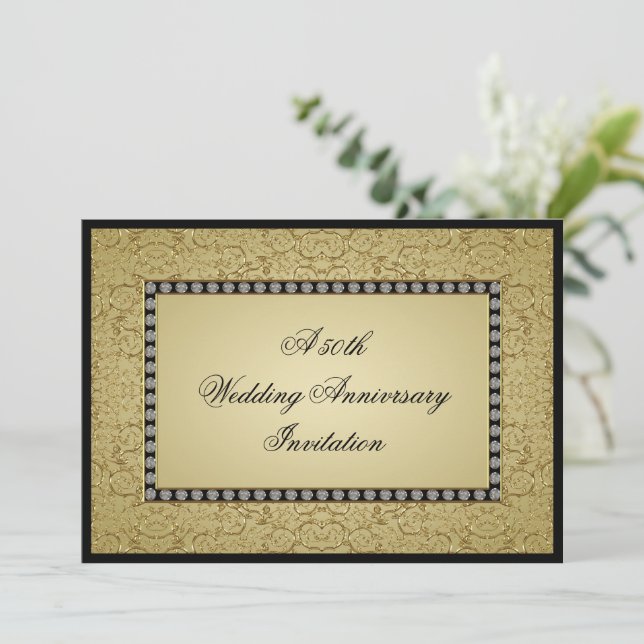 Blüh Golden Wedding Jubiläum Einladung (Stehend Vorderseite)