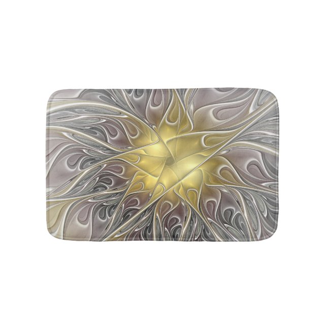 Blüh mit Gold Moderne Abstrakte Fraktal Blume Badematte (Vorderseite)