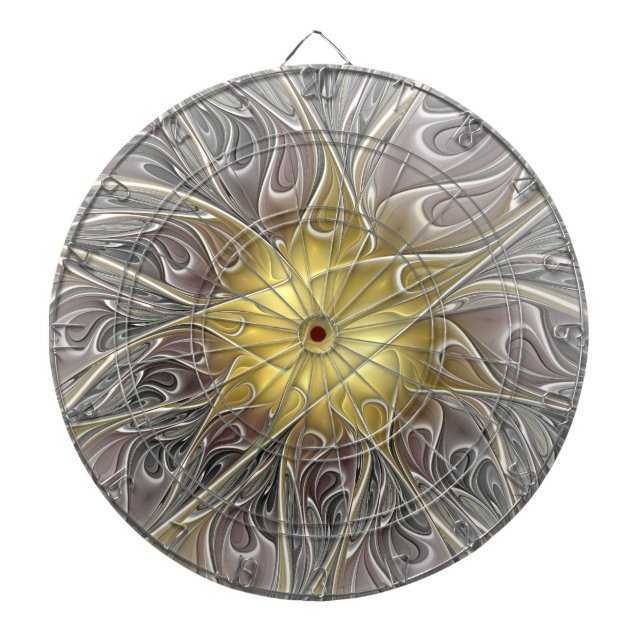 Blüh mit Gold Moderne Abstrakte Fraktal Blume Dartscheibe (vorne)
