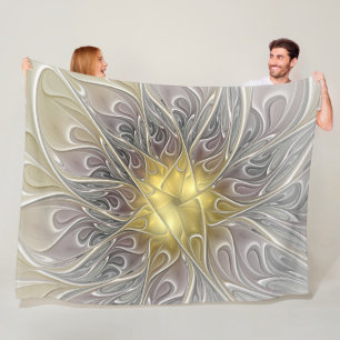 Blüh mit Gold Moderne Abstrakte Fraktal Blume Fleecedecke