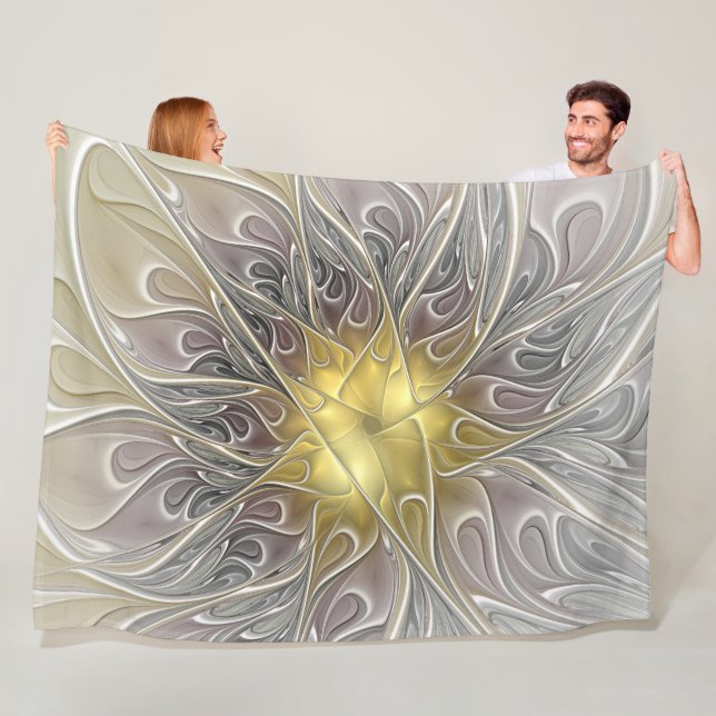 Blüh mit Gold Moderne Abstrakte Fraktal Blume Fleecedecke (Beispiel)