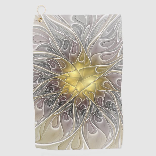 Blüh mit Gold Moderne Abstrakte Fraktal Blume Golfhandtuch (Vorderseite)