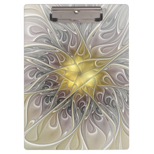 Blüh mit Gold Moderne Abstrakte Fraktal Blume Klemmbrett