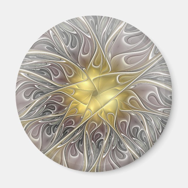 Blüh mit Gold Moderne Abstrakte Fraktal Blume Magnet (Vorne)