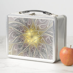 Blüh mit Gold Moderne Abstrakte Fraktal Blume Metall Lunch Box