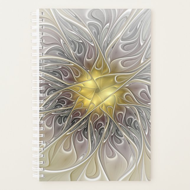 Blüh mit Gold Moderne Abstrakte Fraktal Blume Planer (Vorderseite)