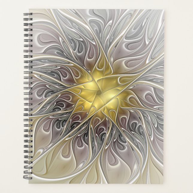 Blüh mit Gold Moderne Abstrakte Fraktal Blume Planer (Vorderseite)