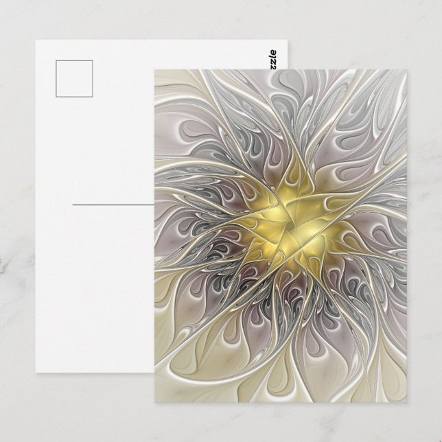 Blüh mit Gold Moderne Abstrakte Fraktal Blume Postkarte (Vorne/Hinten)