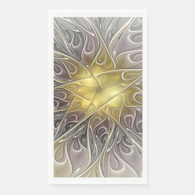 Blüh mit Gold Moderne Abstrakte Fraktal Blume Serviette (Vorderseite)