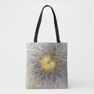 Blüh mit Gold Moderne Abstrakte Fraktal Blume Tasche