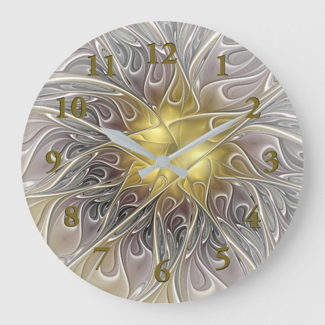 Blüh mit Gold Moderner Blume für Abstraktes Frakta Große Wanduhr (Vorderseite)