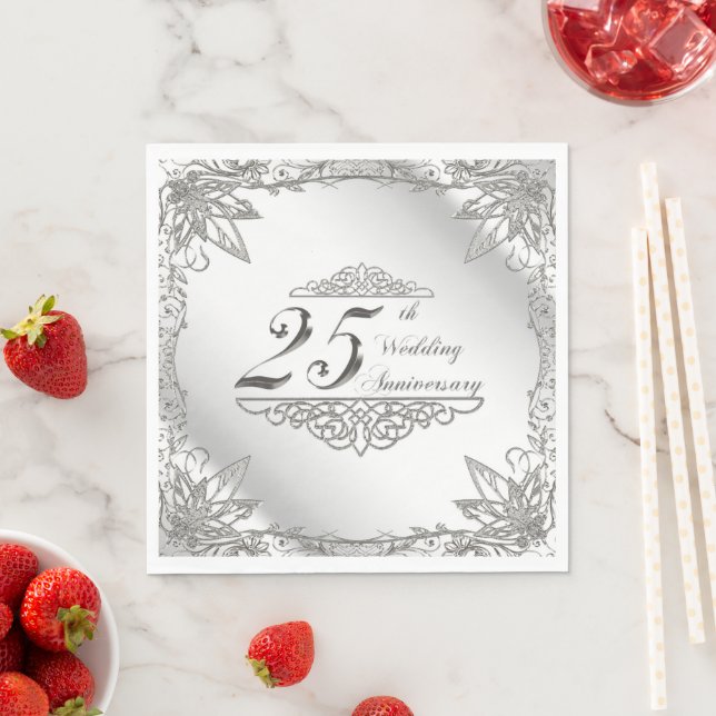 Blüh Silver 25. Hochzeitstag Neapel Serviette (Beispiel)