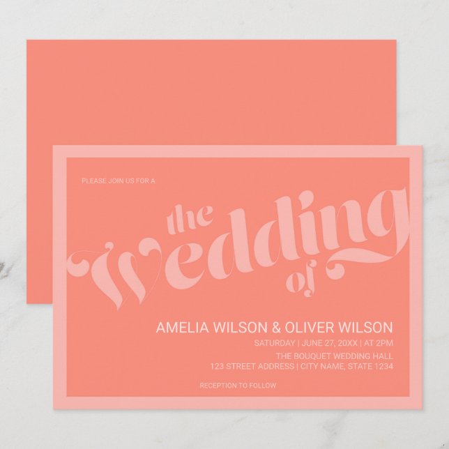 Blüh Typografie Coral Lmon Wedding Einladung (Vorne/Hinten)