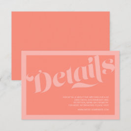 Blüh Typografie Korallenlachs Hochzeitsdetails Begleitkarte