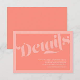 Blüh Typografie Korallenlachs Hochzeitsdetails Begleitkarte
