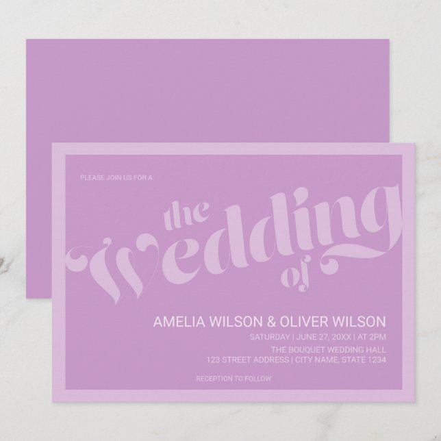 Blüh Typografie Lavender Lilac Wedding Einladung (Vorne/Hinten)