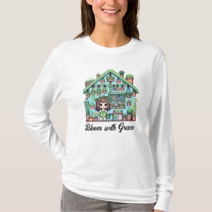 Blühe mit Anmut   Kawaii-Mädchen mit Pflanzen T-Shirt