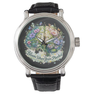 Blühe, wo du gepflanzt bist, Florales Gehirn Aquar Armbanduhr