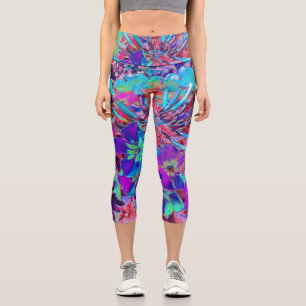 Blühen Abstrakte Lila und blaue Blume Capri Leggings