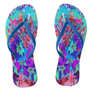 Blühen Abstrakte Lila und blaue Blume Flip Flops