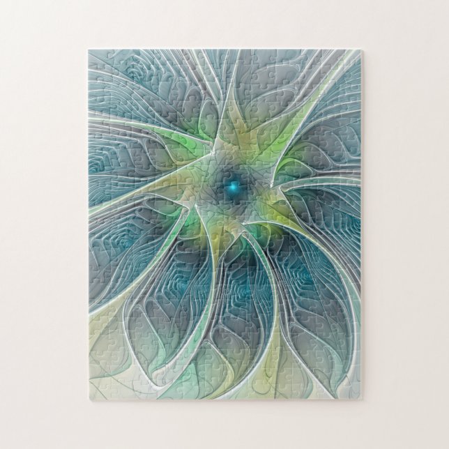 Blühen Fantasy Modern Blue Green Fraktal Blume (Vertikal)