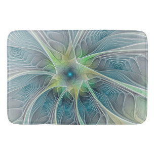 Blühen Fantasy Modern Blue Green Fraktal Blume Badematte