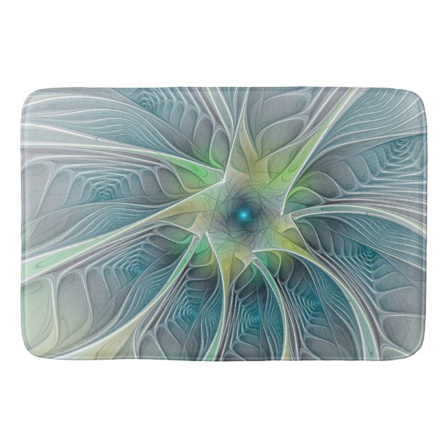Blühen Fantasy Modern Blue Green Fraktal Blume Badematte (Vorderseite)