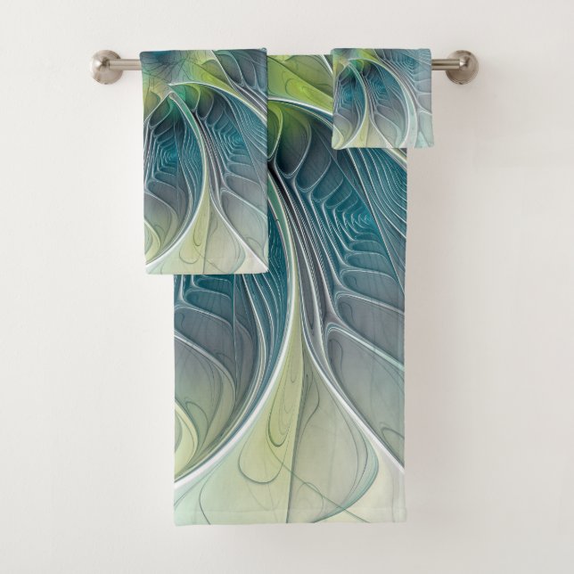 Blühen Fantasy Modern Blue Green Fraktal Blume Badhandtuch Set (Insitu)