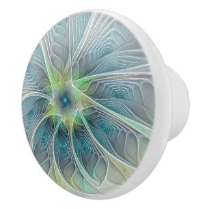 Blühen Fantasy Modern Blue Green Fraktal Blume Keramikknauf