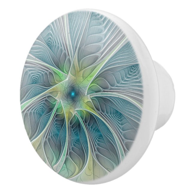 Blühen Fantasy Modern Blue Green Fraktal Blume Keramikknauf (Rechts)